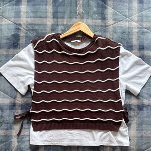Zara Chocolate Brown Knit Vest with White Accents